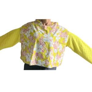 Beach hoodie, floral cotton and terrycloth, upcycled lightweight shirt, One size